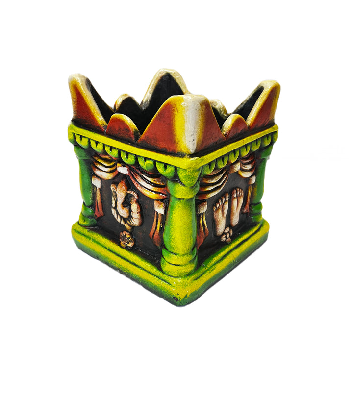 Clay Tulsi Pot 10 Inch, 4 Different Religious Pics