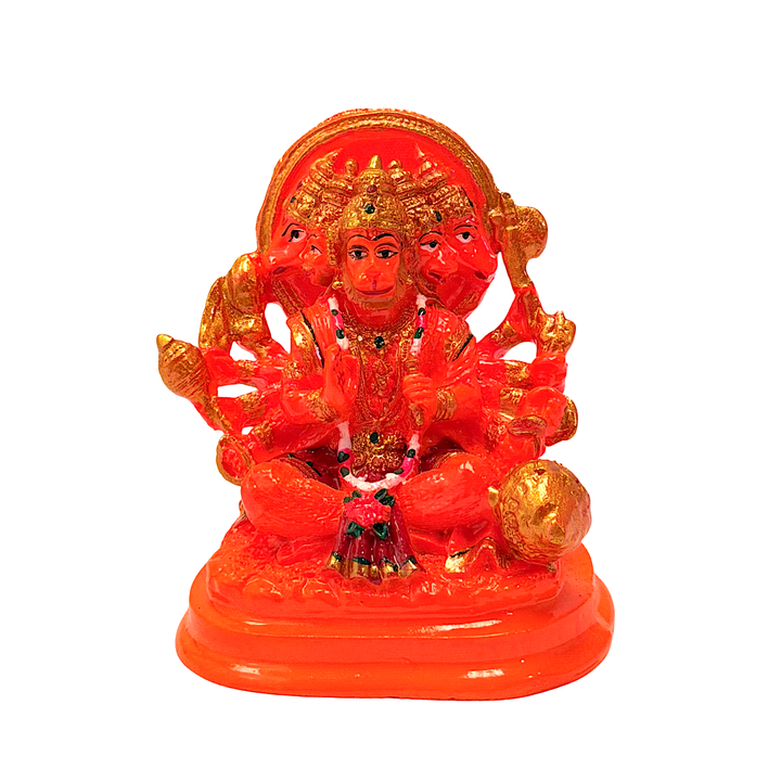Lord Hanuman Five Face (Panchmukhi), Orange Marble Dust, 4 Inch Idol