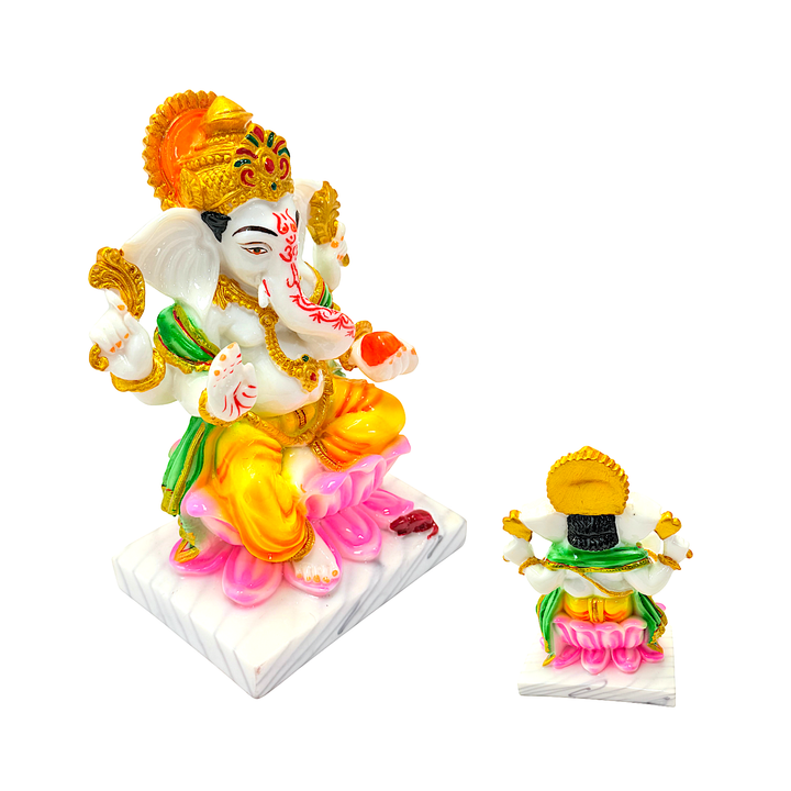 Lord Ganesha Statue, Colorful Marble Dust, 7 Inch - view 2
