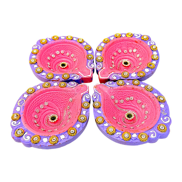 4 pc  Deco Diya Shk PKT (J) with jewels, assorted colors