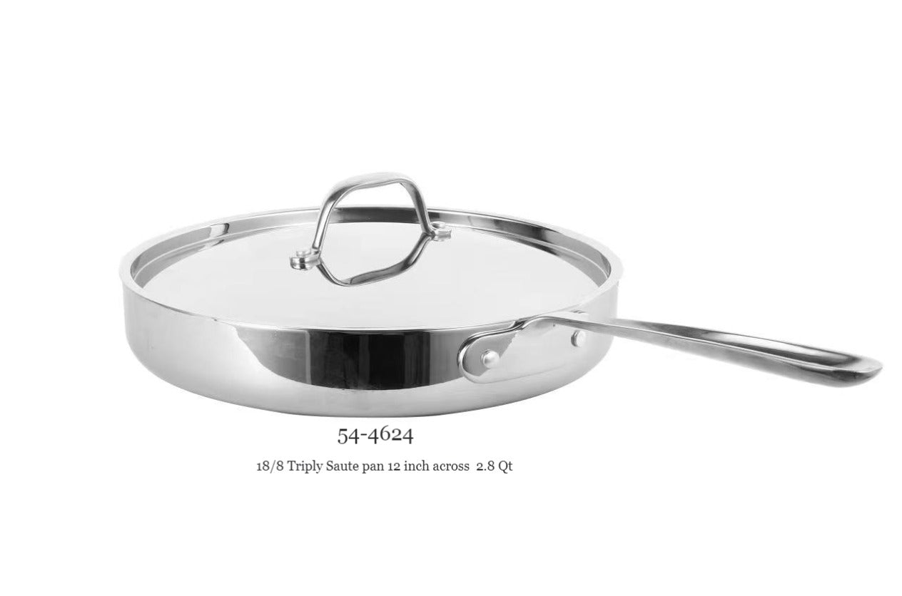 Saute Pan 3 Ply 18/8 Stainless Steel W Lid 2.8 QT
