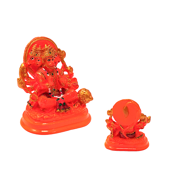 Lord Hanuman Five Face (Panchmukhi), Orange Marble Dust, 4 Inch Idol - view 2
