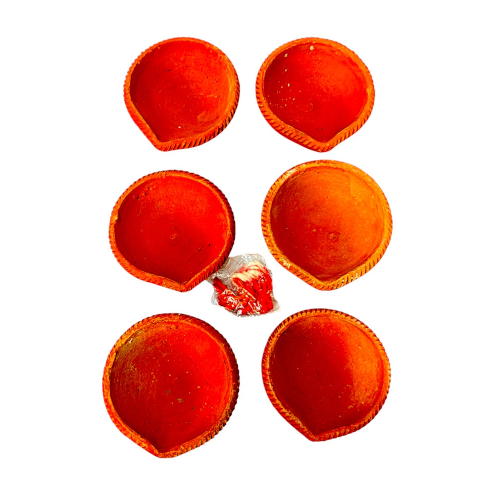 Clay Diya Plain, in packs of 6, with wicks