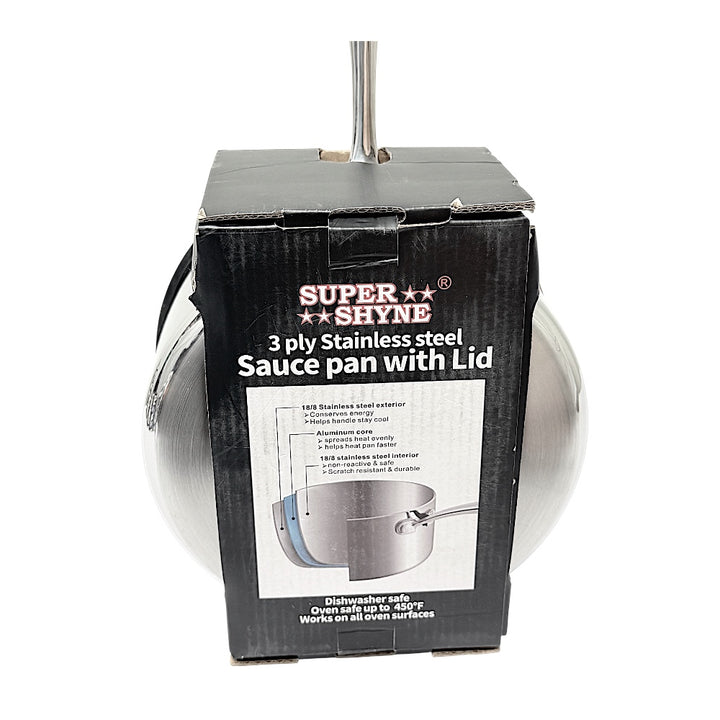 Stainless Steel Sauce Pan with Lid 3ply, 18/8 2.3 Qt