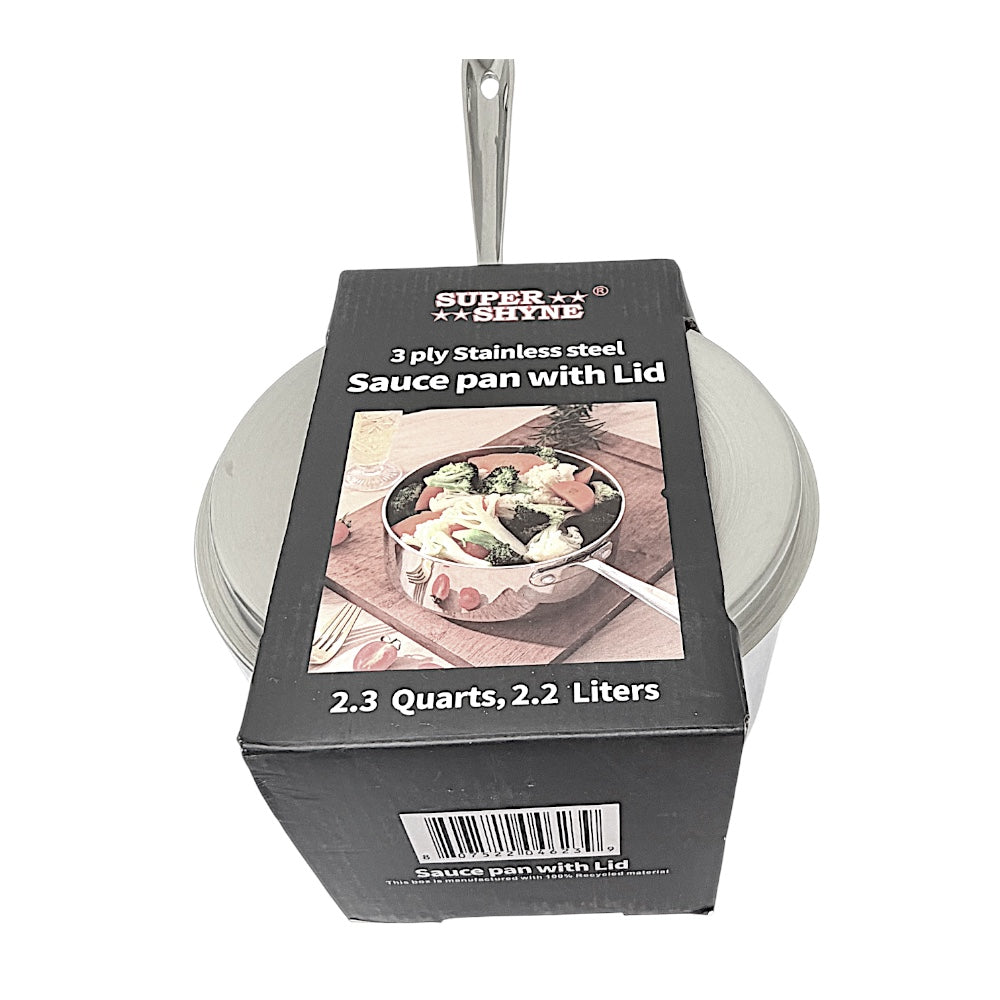 Stainless Steel Sauce Pan with Lid 3ply, 18/8 2.3 Qt