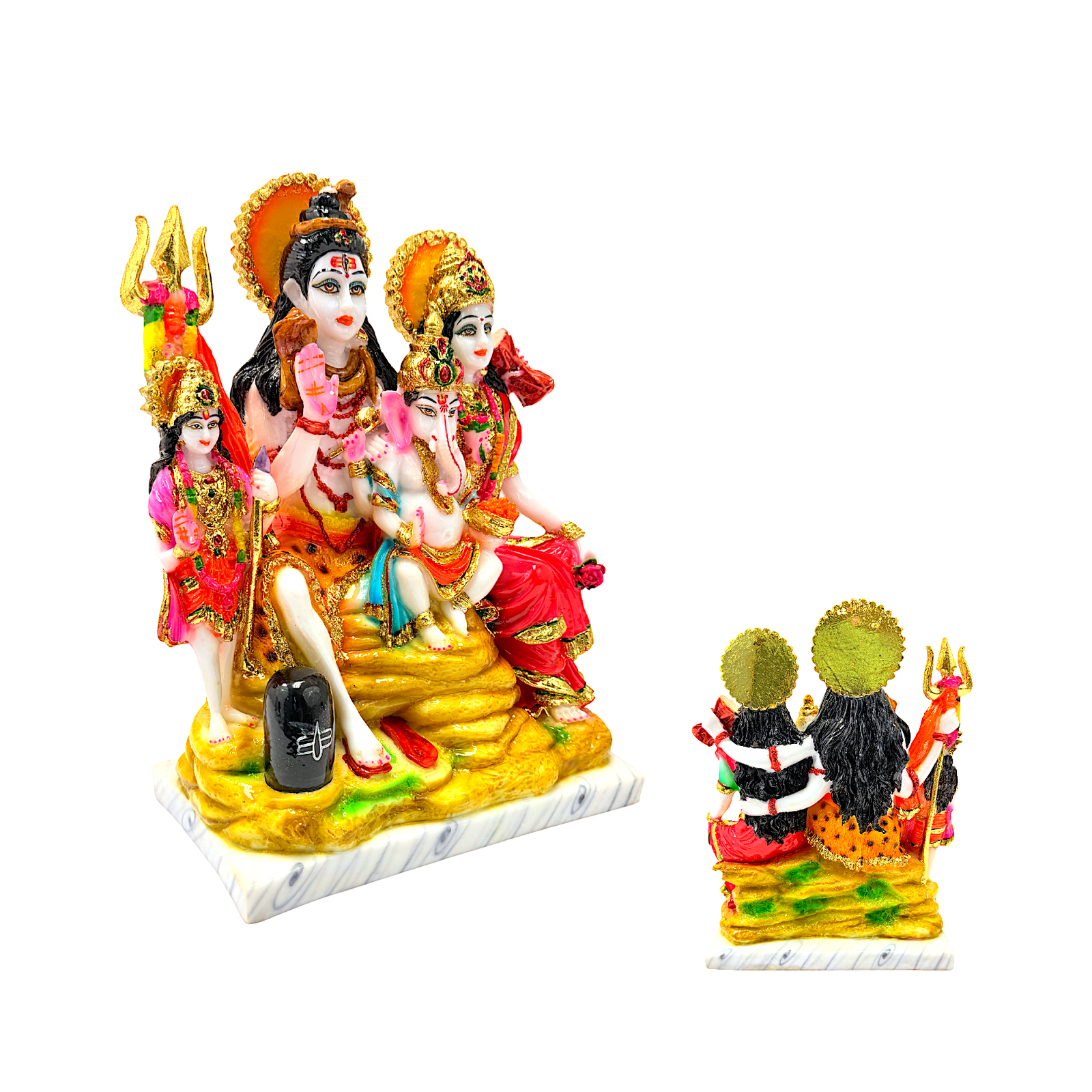 Lord Shiva Family, Colorful Marble Dust, 12 Inch Idol - view 2