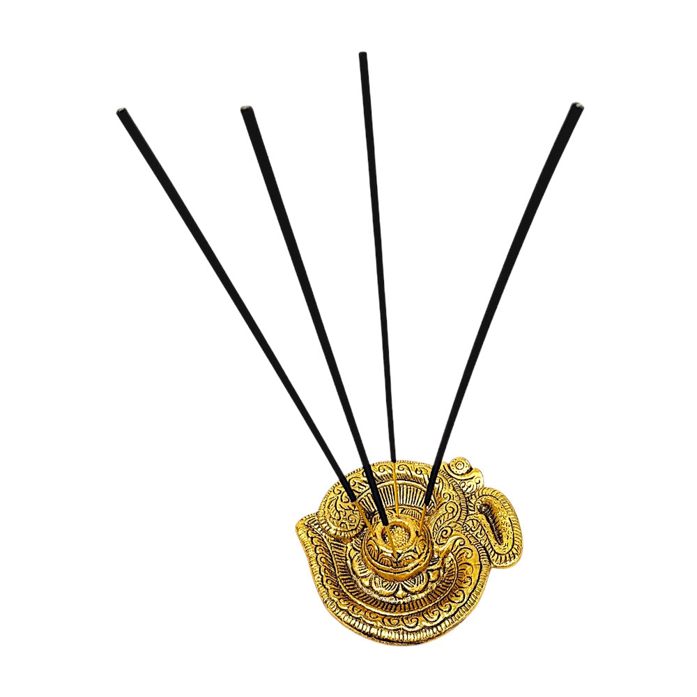 Om Plate Incense Burner – Antique Gold Metal Agarbatti &amp; Dhoop Holder with Ash Catcher
