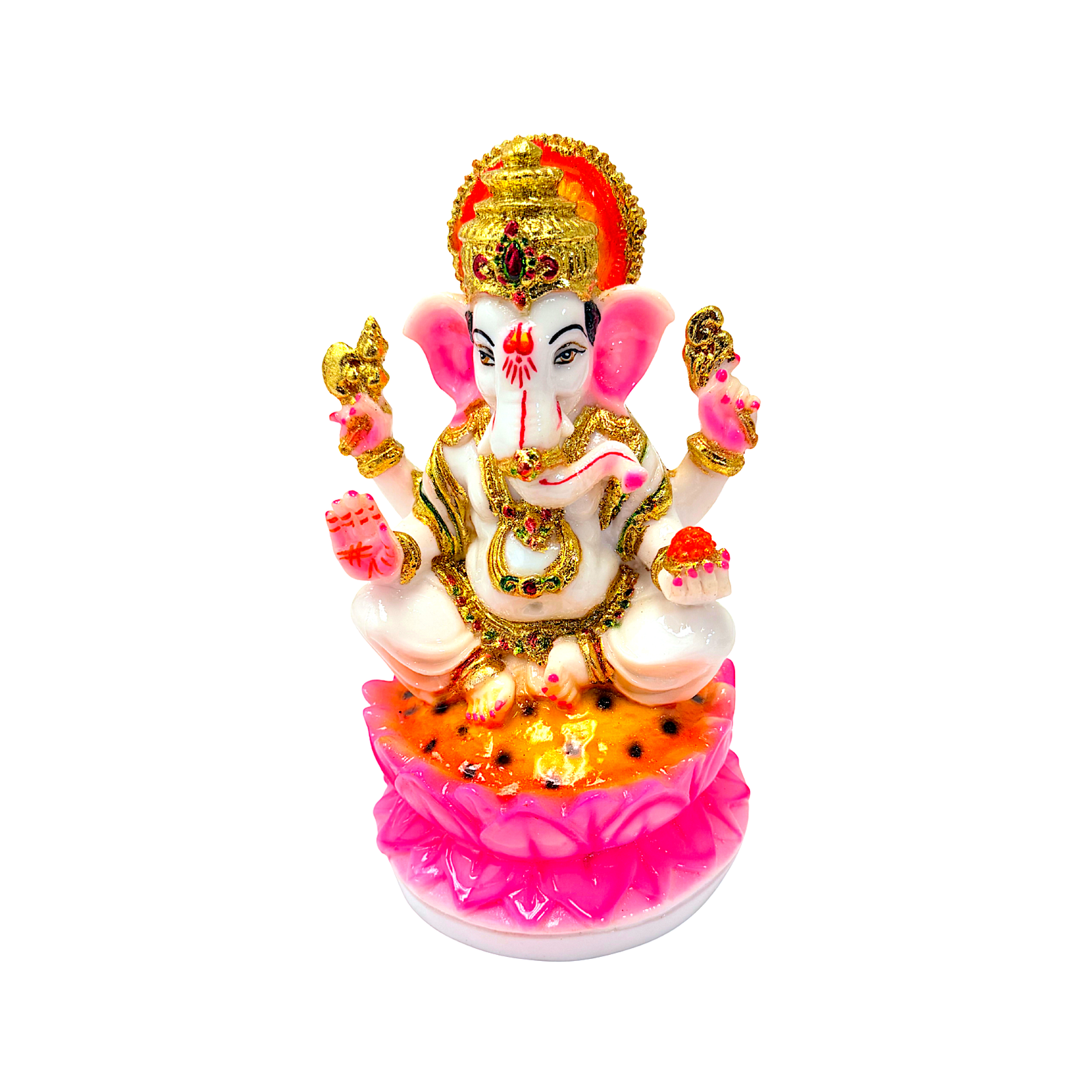 Lord Ganesha White and Gold, Colorful Marble Dust, 8 Inch Idol