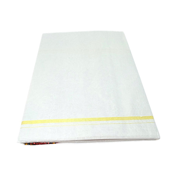 White cotton dhoti 4.5 meter with gold stripe and red woven border