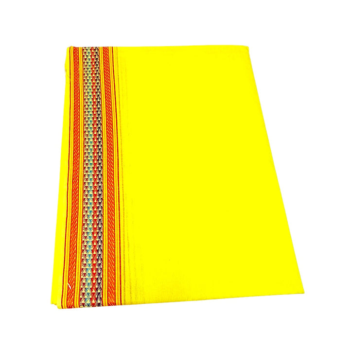 Yellow cotton dhoti 4.5 meter with woven red and multicolor border