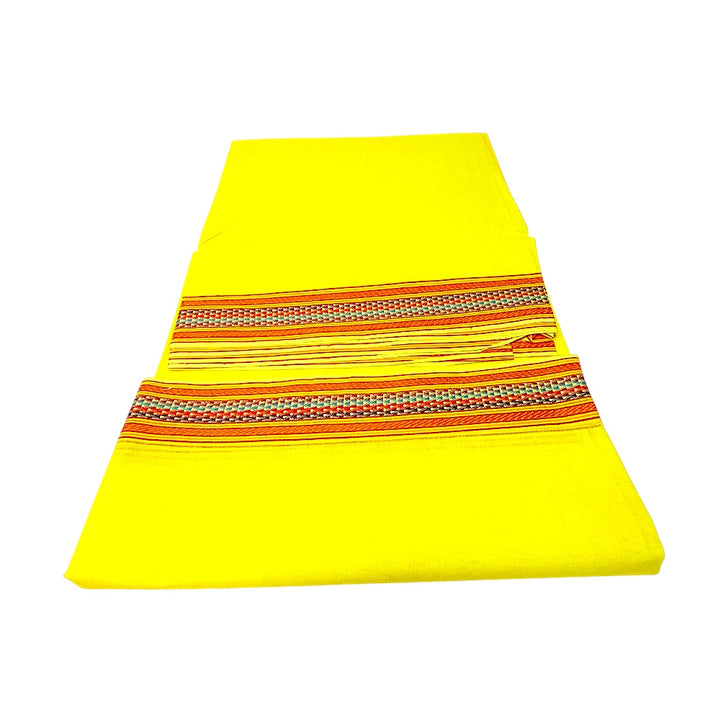 Yellow cotton dhoti 4.5 meter with woven red and multicolor border