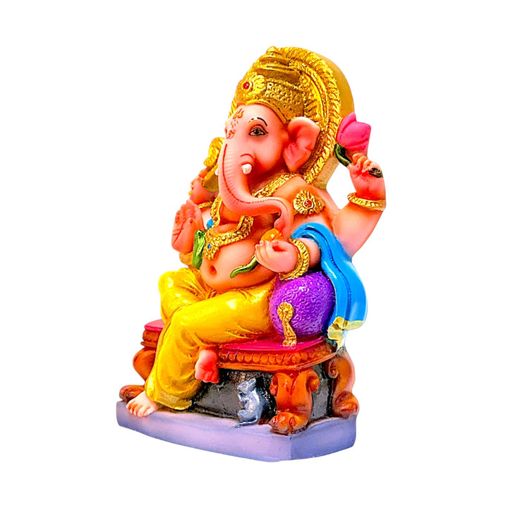 Lord Ganesha on throne, colored, 6 inches