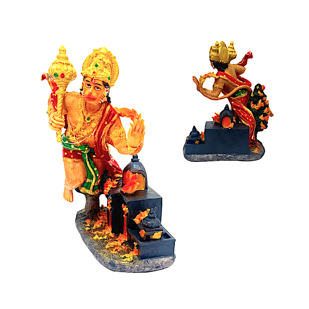 Flying Lord Hanuman 11 Inch Burning Lanka Idol - view 2
