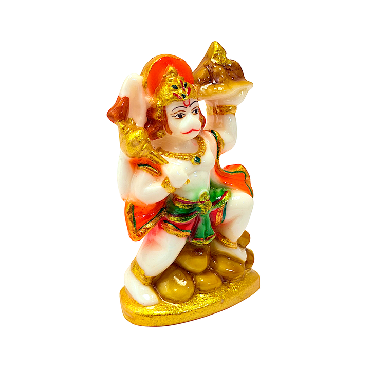 Lord Hanuman with Mountain, Colorful Marble Dust,4 Inch Idol - view 2