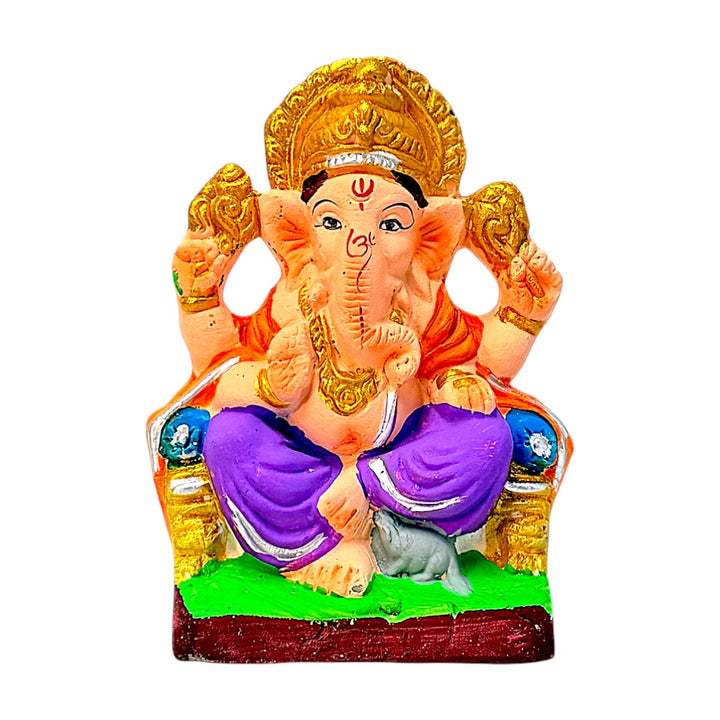 Eco-Friendly Clay Ganesha, 4" (Color combinations may vary)