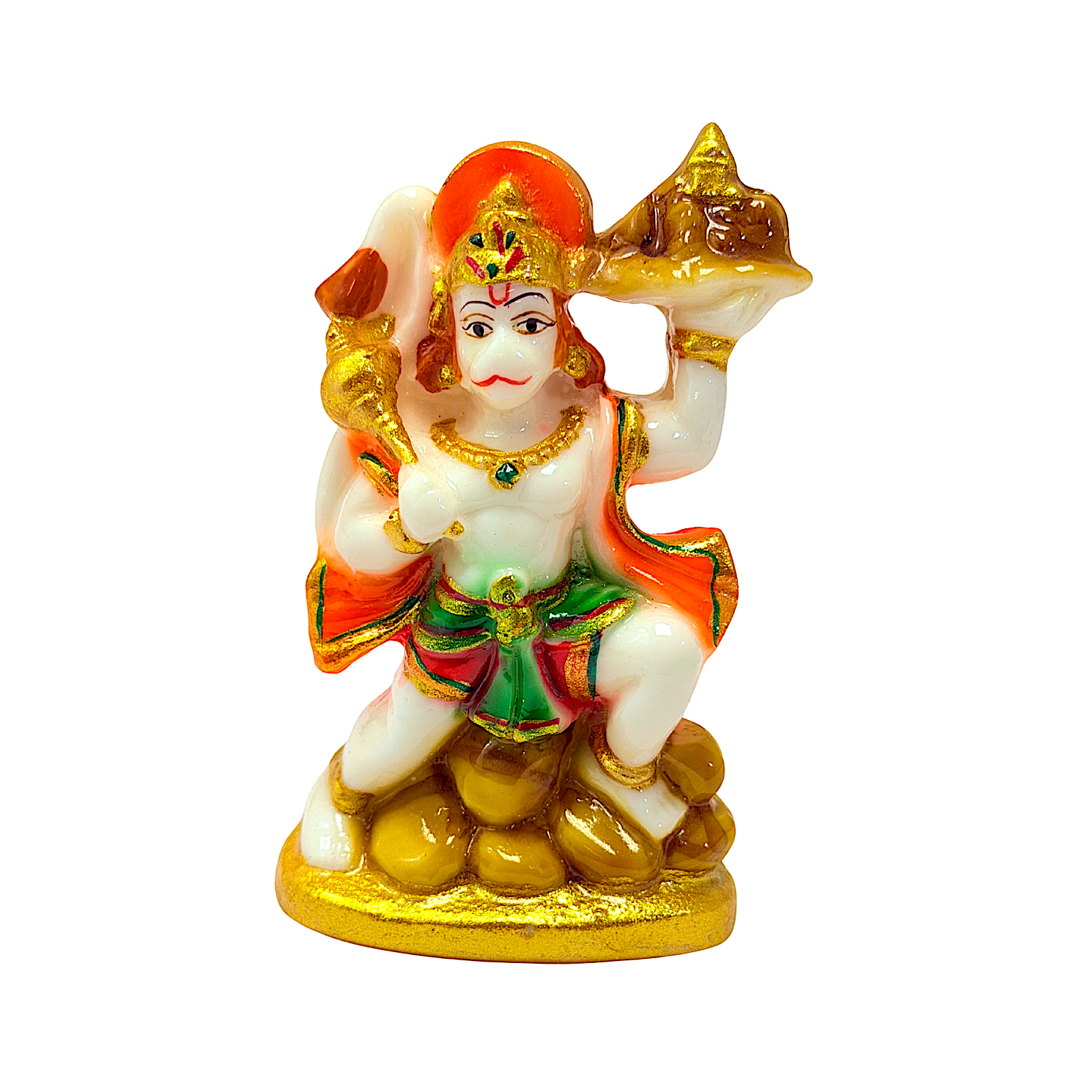 Lord Hanuman with Mountain, Colorful Marble Dust, 4 Inch Idol