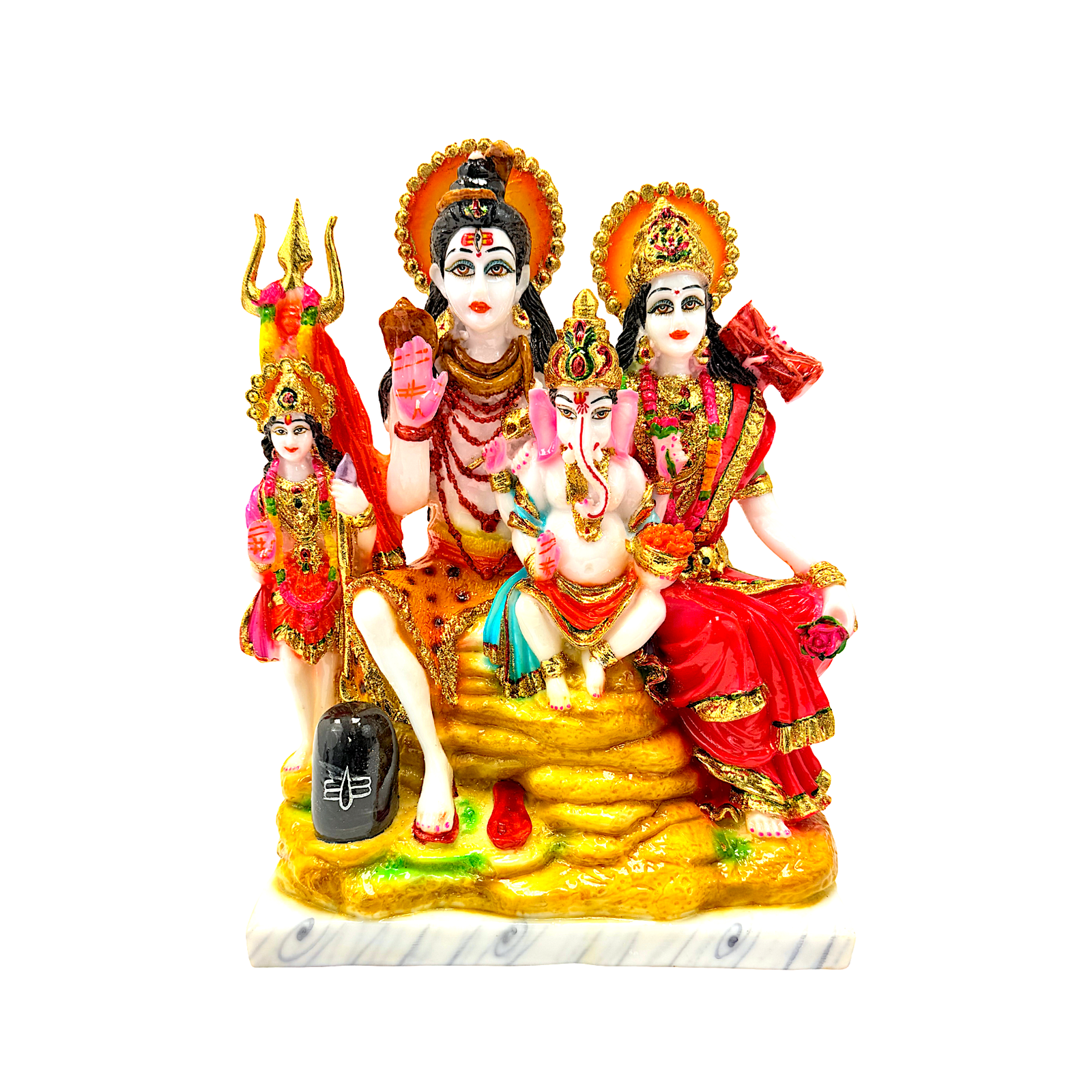 Lord Shiva Family, Colorful Marble Dust, 12 Inch Idol