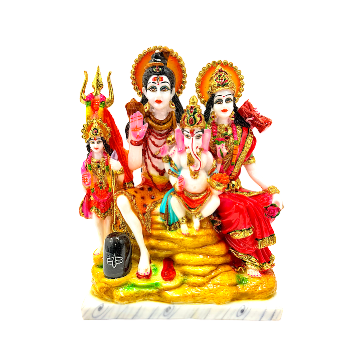 Lord Shiva Family, Colorful Marble Dust, 12 Inch Idol