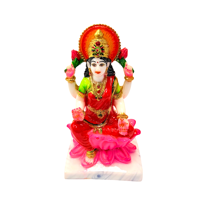 Goddess Laxmi, Colorful Marble Dust, 7 Inch Idol