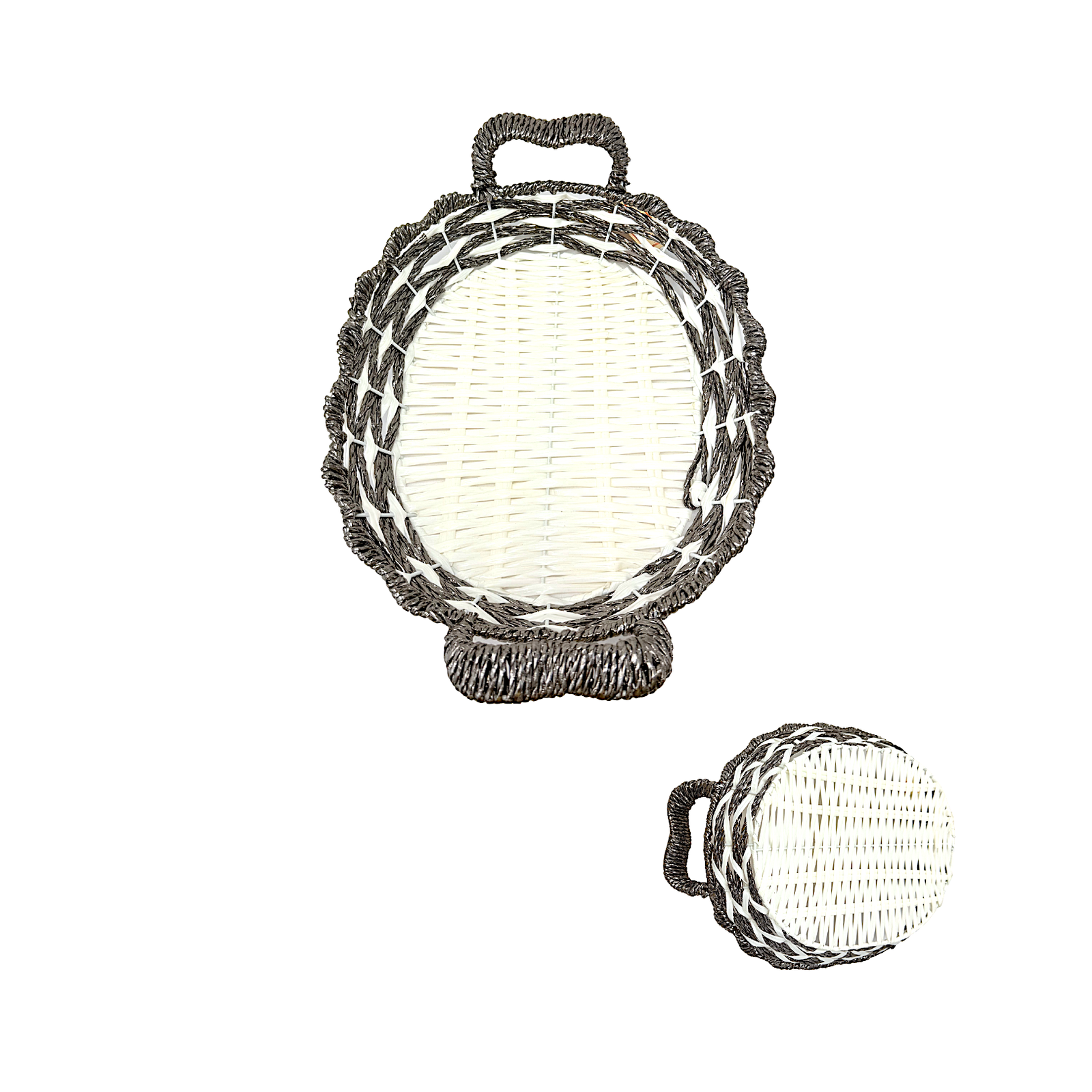 Mkaurs Oval Woven White and Metallic Bronze Wicker Basket with Handles - view 2