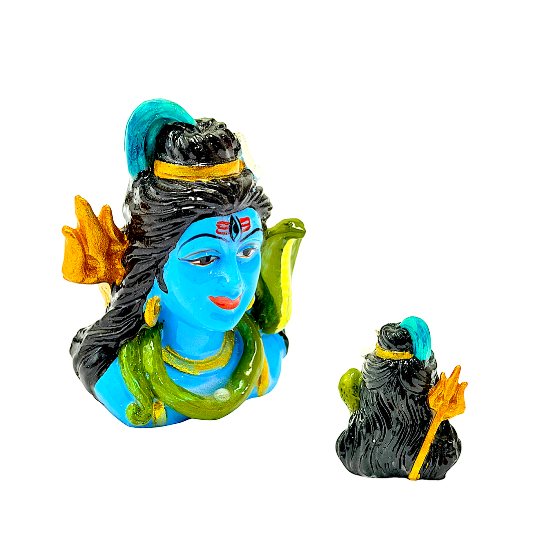 Lord Shiva Blue, Bust, Colorful Marble Dust, 2.5 Inch Idol - view 2