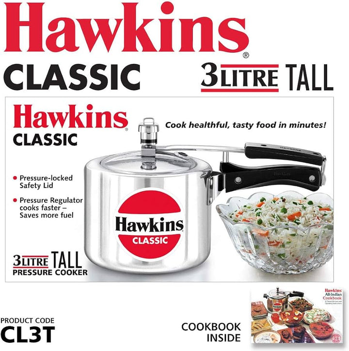 Hawkins Classic Aluminum Pressure Cooker – 3 Liter Tall | CL3T