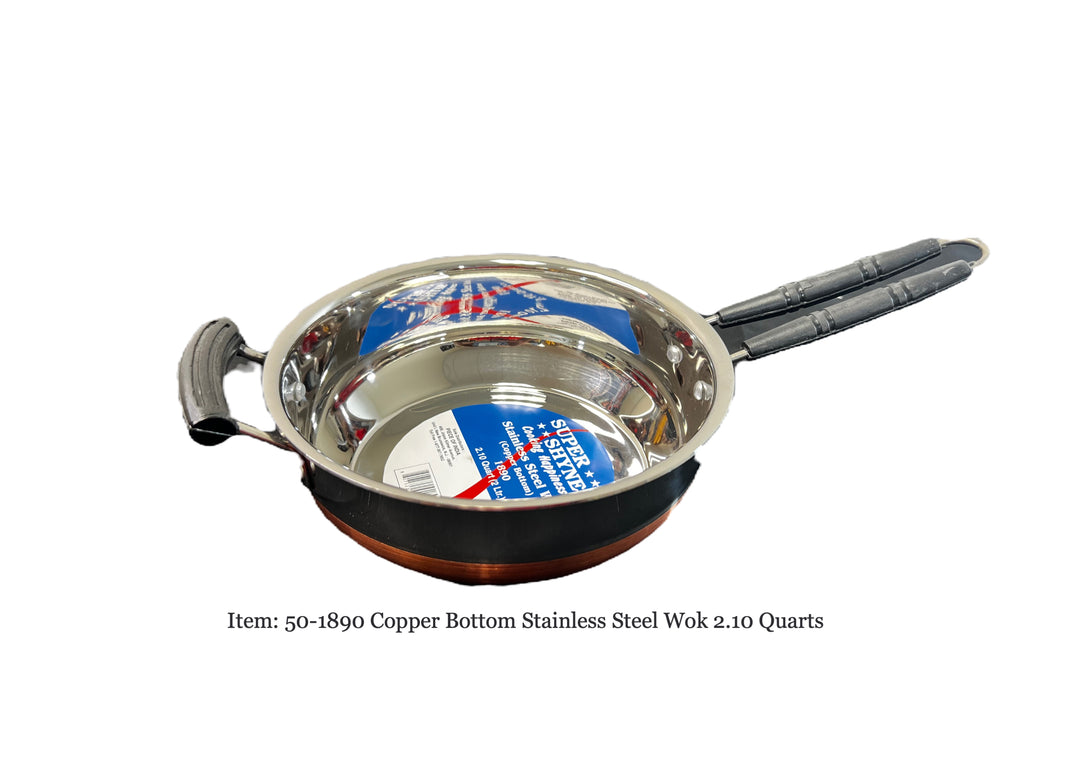 Wok Copper Bottom/stainless Steel H 3 Inch Dia 8.5 Inch 2 Liter 2.10 Qt