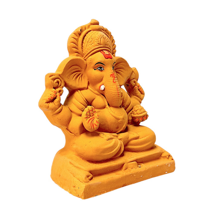 Eco Friendly Ganesha 8" — Natural Terracotta Clay Ganpati Murti