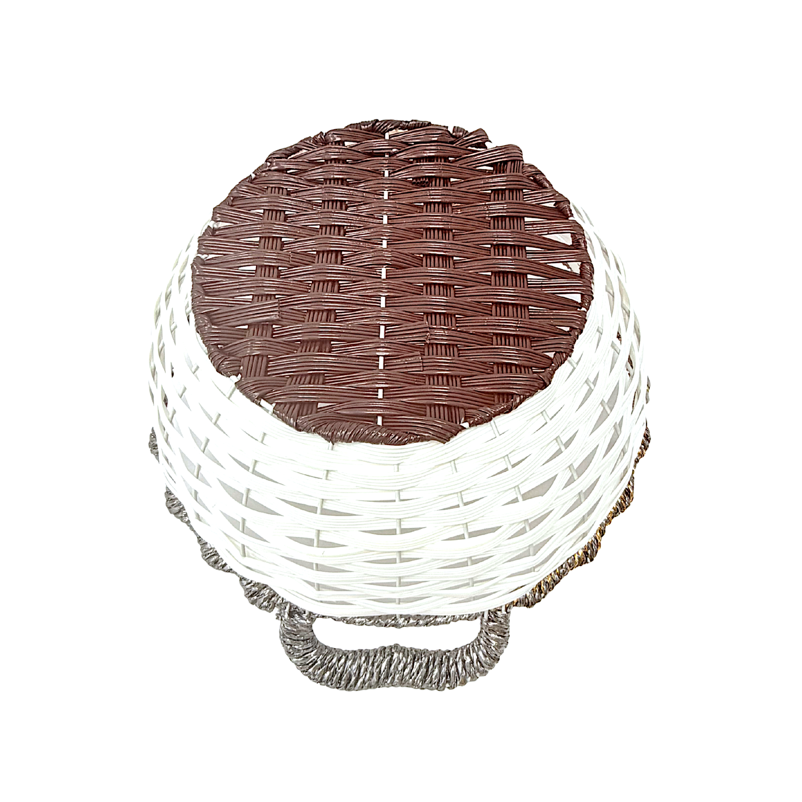 Mkaurs Round Woven White and Metallic Bronze Wicker Deep Basket with Handles - view 2
