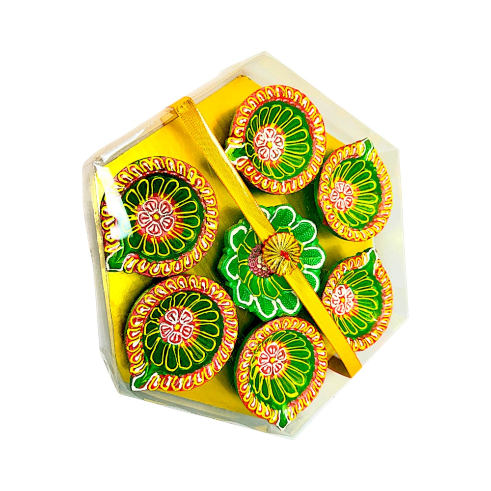 Hexagon gift pack diya set of 7, assorted colors