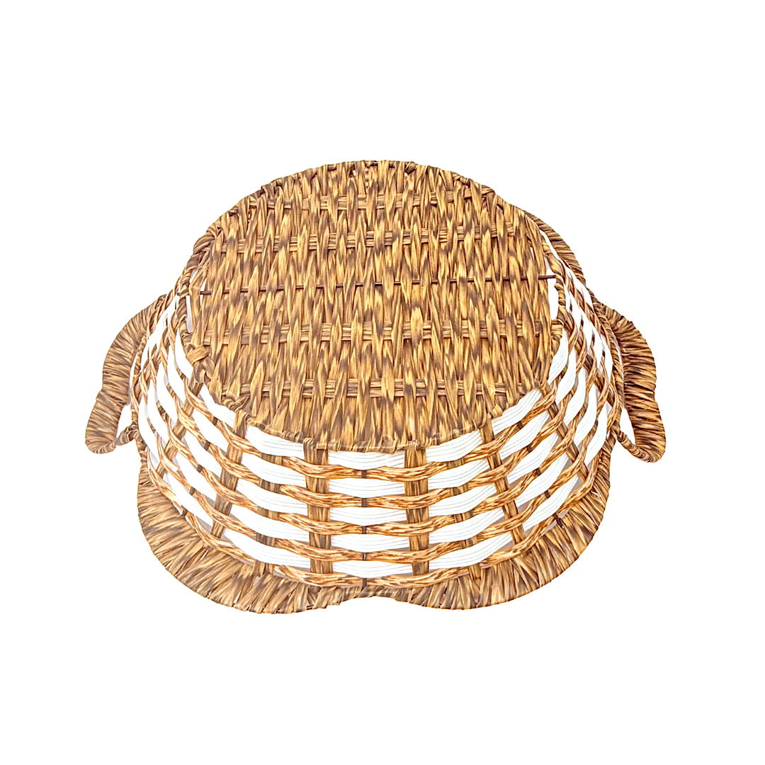 Mkaurs Square Flower Woven Offwhite and Brown Wicker Basket with Handles - view 2