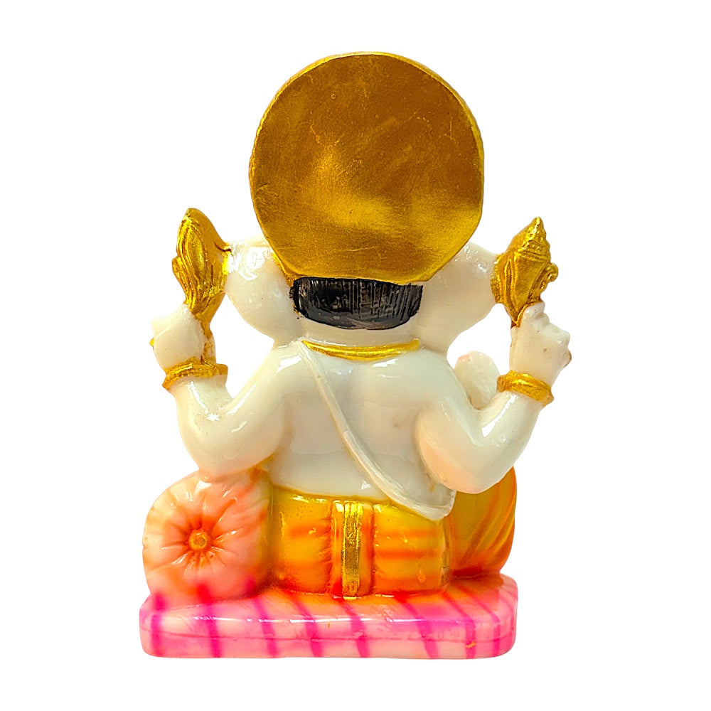 Lord Ganesha idol, marble dust colored and gold, 7 inches