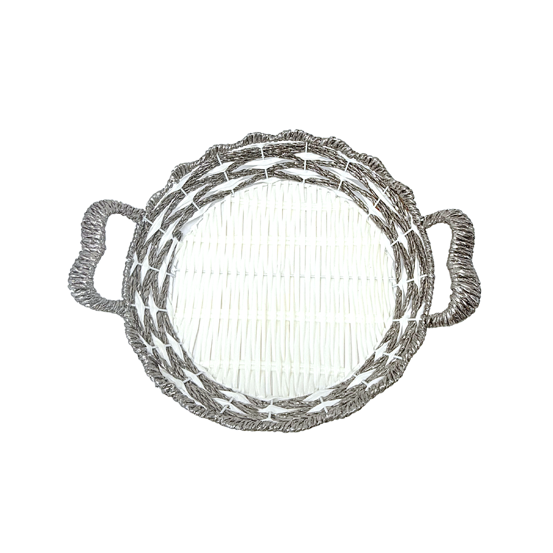 Mkaurs Round Woven White and Metallic Bronze Wicker Basket with Handles - view 2