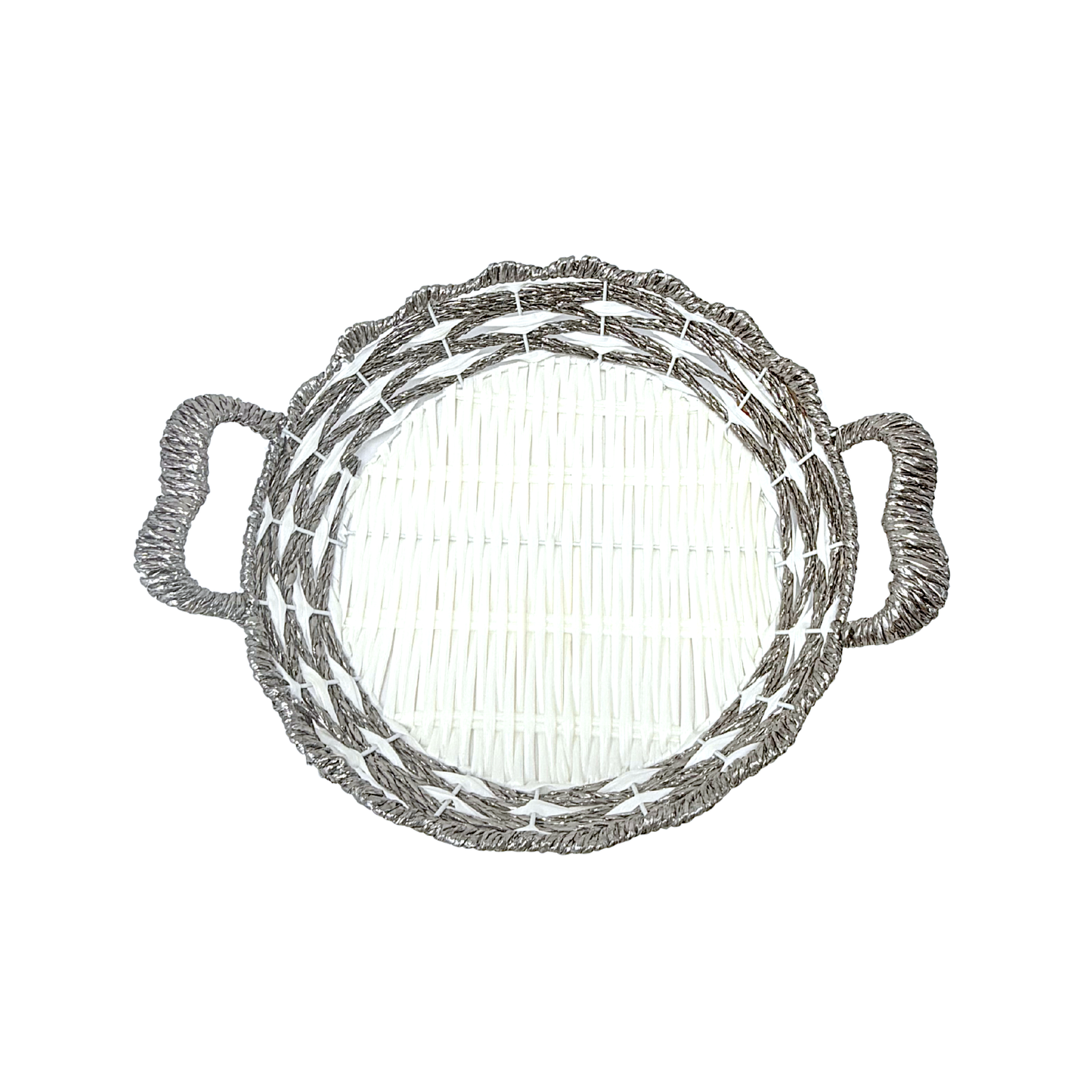 Mkaurs Round Woven White and Metallic Bronze Wicker Basket with Handles - view 2