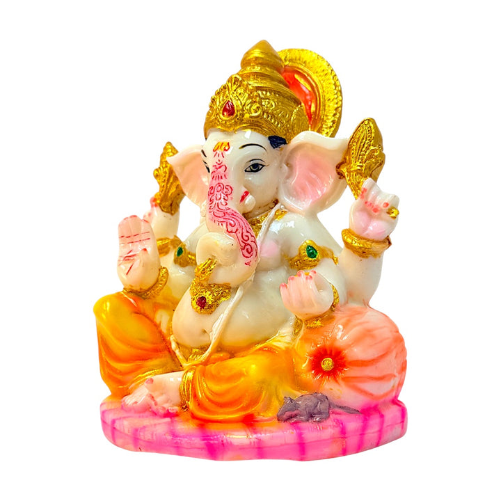 Lord Ganesha idol, marble dust colored and gold, 7 inches