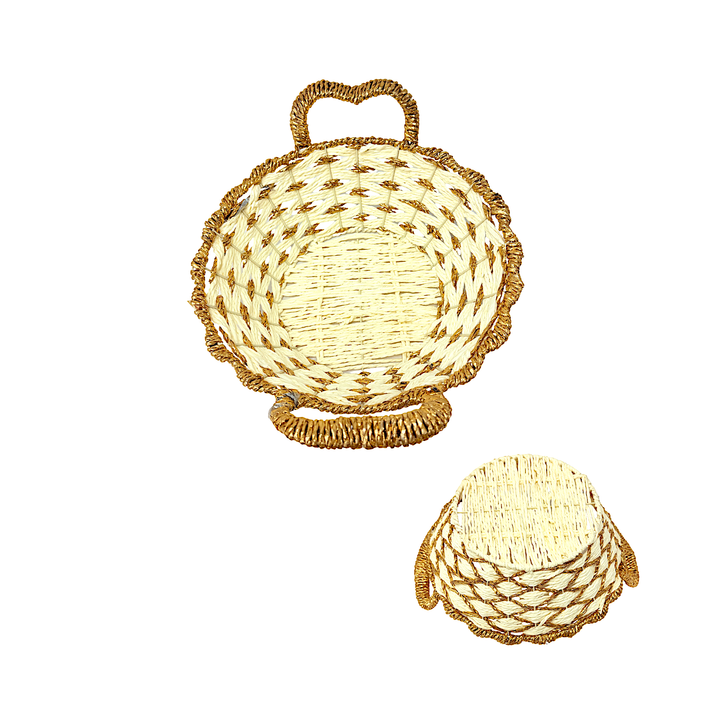 Mkaurs Round Woven Offwhite and Gold Wicker Basket with Handles - view 2