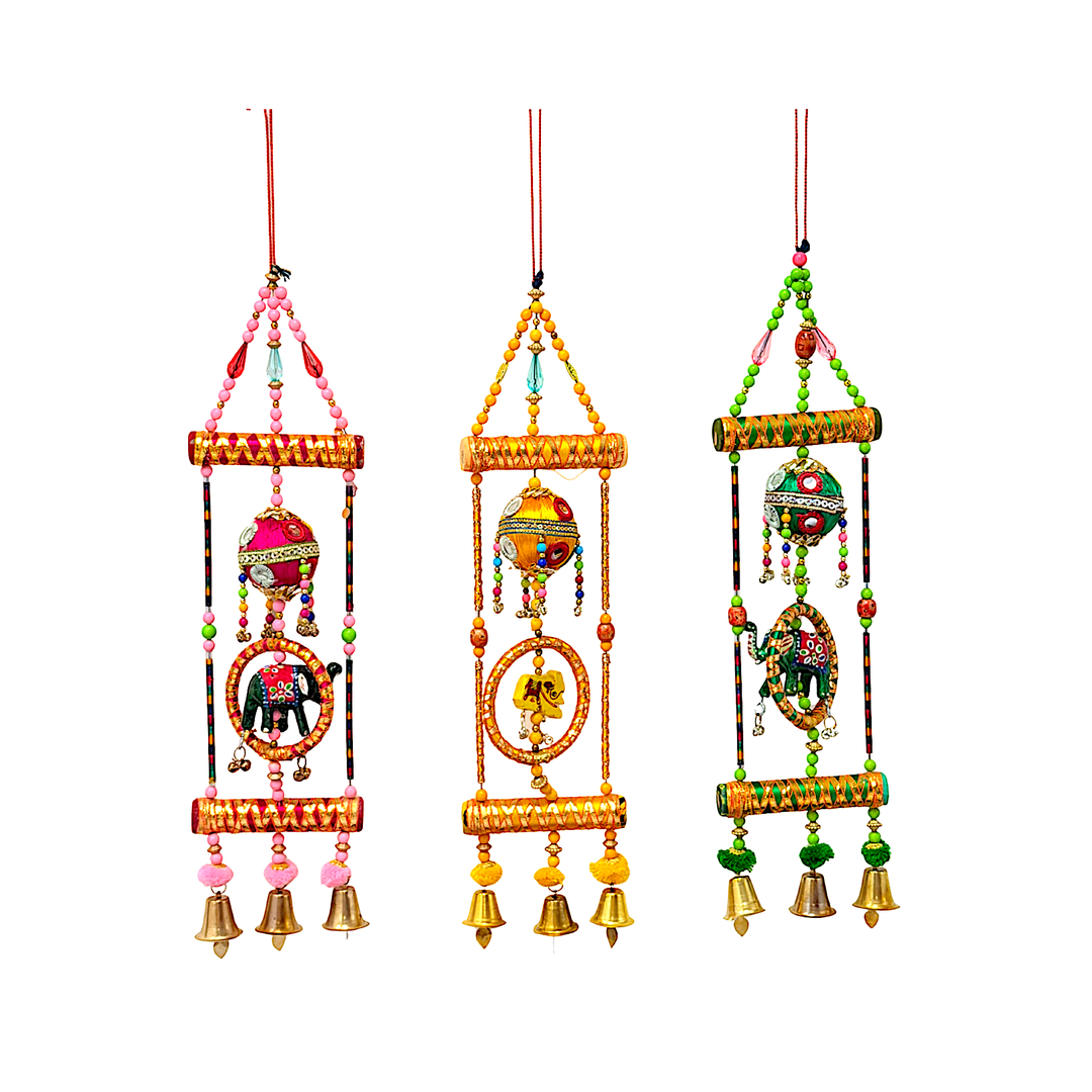 Hanging Elephant Hanging W 3 Bells Assorted Colors