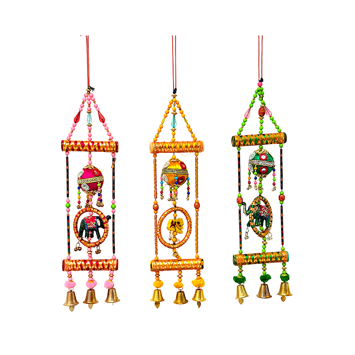 Hanging Elephant Hanging W 3 Bells Assorted Colors