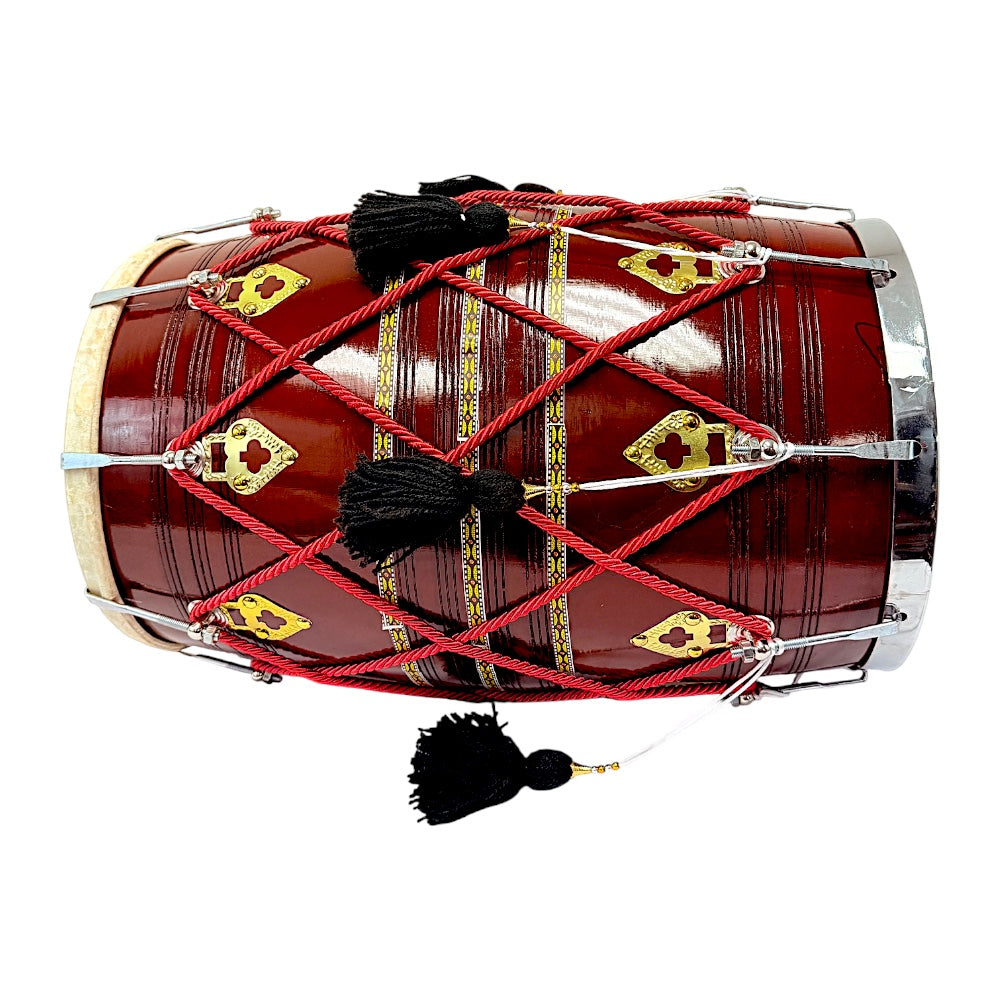 Bhangra Dhol – Handcrafted Rope-Tuned Drum with Brass Fittings, Size 13