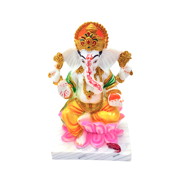 Lord Ganesha Statue, Colorful Marble Dust, 7 Inch