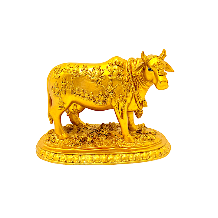Cow Gold with Dieties Carved in Relief on 8 in