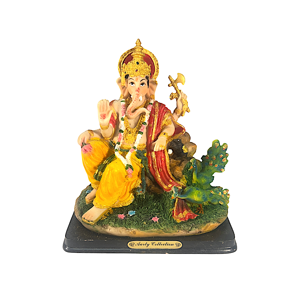 Ganesh Sitting Wi Peacocks 7.5 Inch Idol