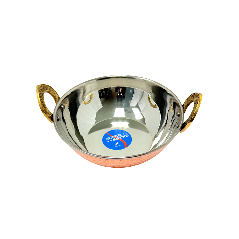Copperexterior/ Steel Interior Serving Karahi (wok), 4.5 Inch