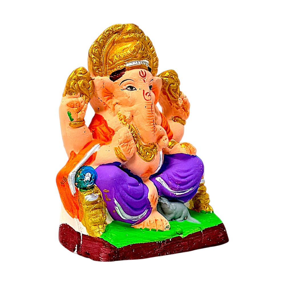 Eco-Friendly Clay Ganesha, 4" (Color combinations may vary)