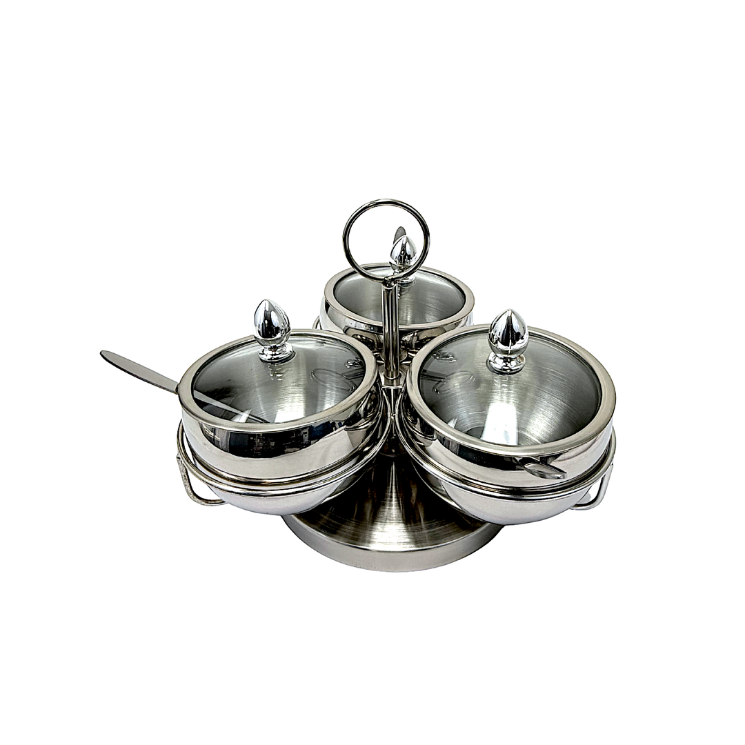 Extra Fancy Pickle Pot Set Stainless Steel, Glass Top Lid, 3 Spoons
