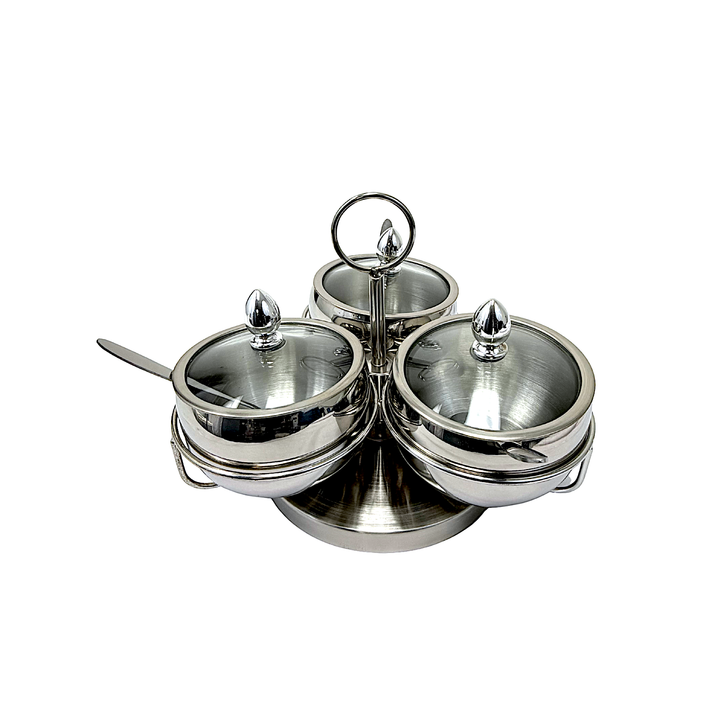 Extra Fancy Pickle Pot Set Stainless Steel, Glass Top Lid, 3 Spoons