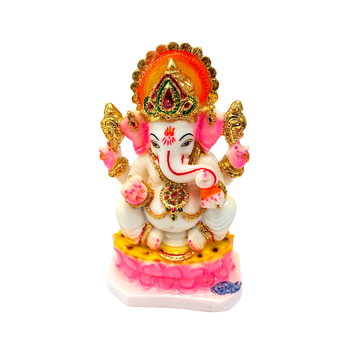 Lord Ganesha, White and Gold Marble Dust, 6 Inch Idol