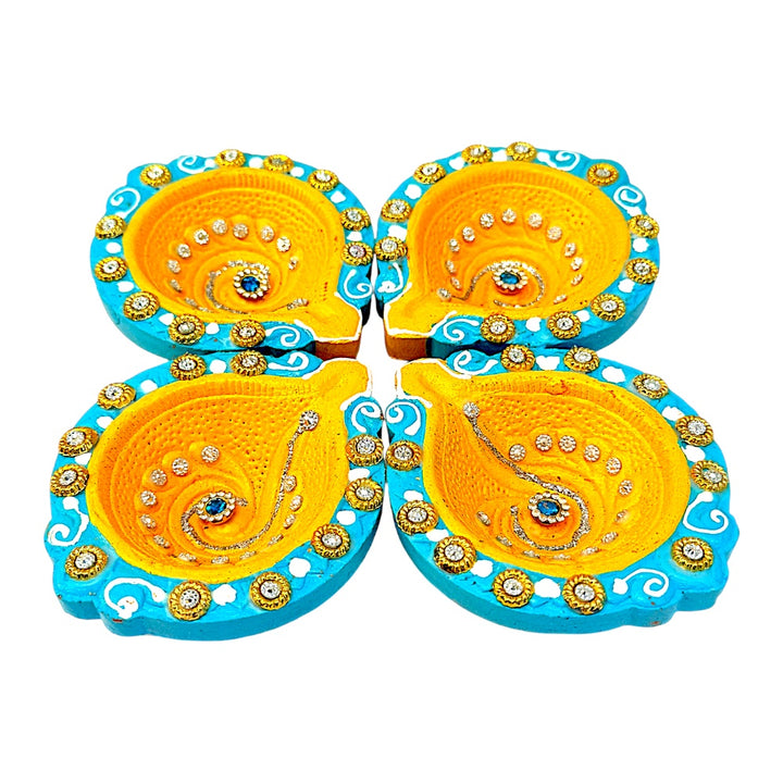4 pc  Deco Diya Shk PKT (J) with jewels, assorted colors