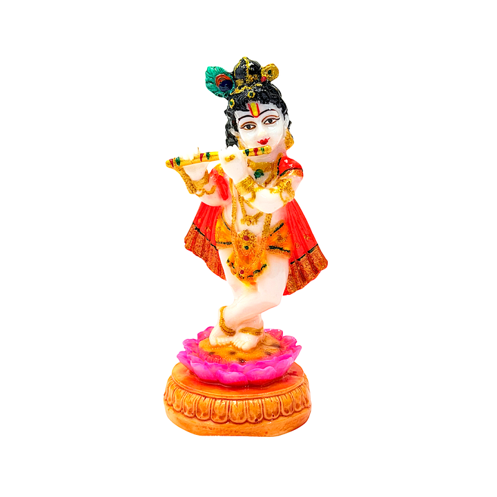 Lord Krishna with Flute, Colorful Marble Dust, 6 Inch Idol