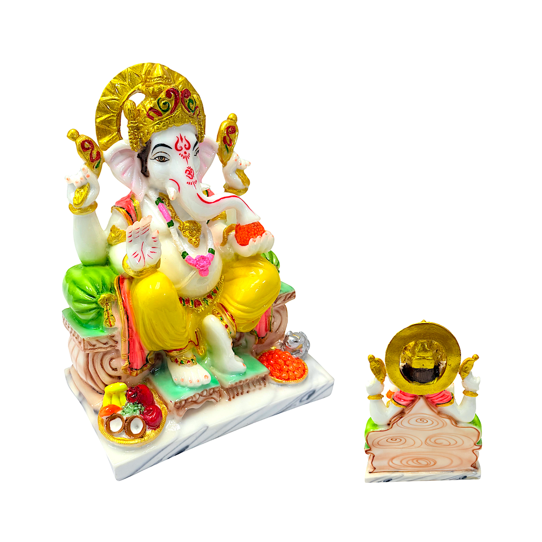 Lord Ganesha Statue, Colorful in Marble Dust, 10 Inch - view 2
